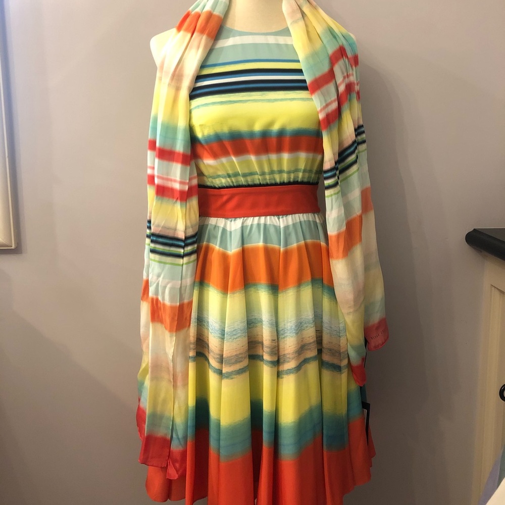 NWT Ted Baker Sunset stripe print dress and scarf
